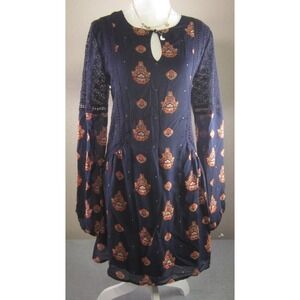 Miss Me Women's M Dress Blue Lace Boho Western Tunic Long Sleeve Peasant Cowgirl